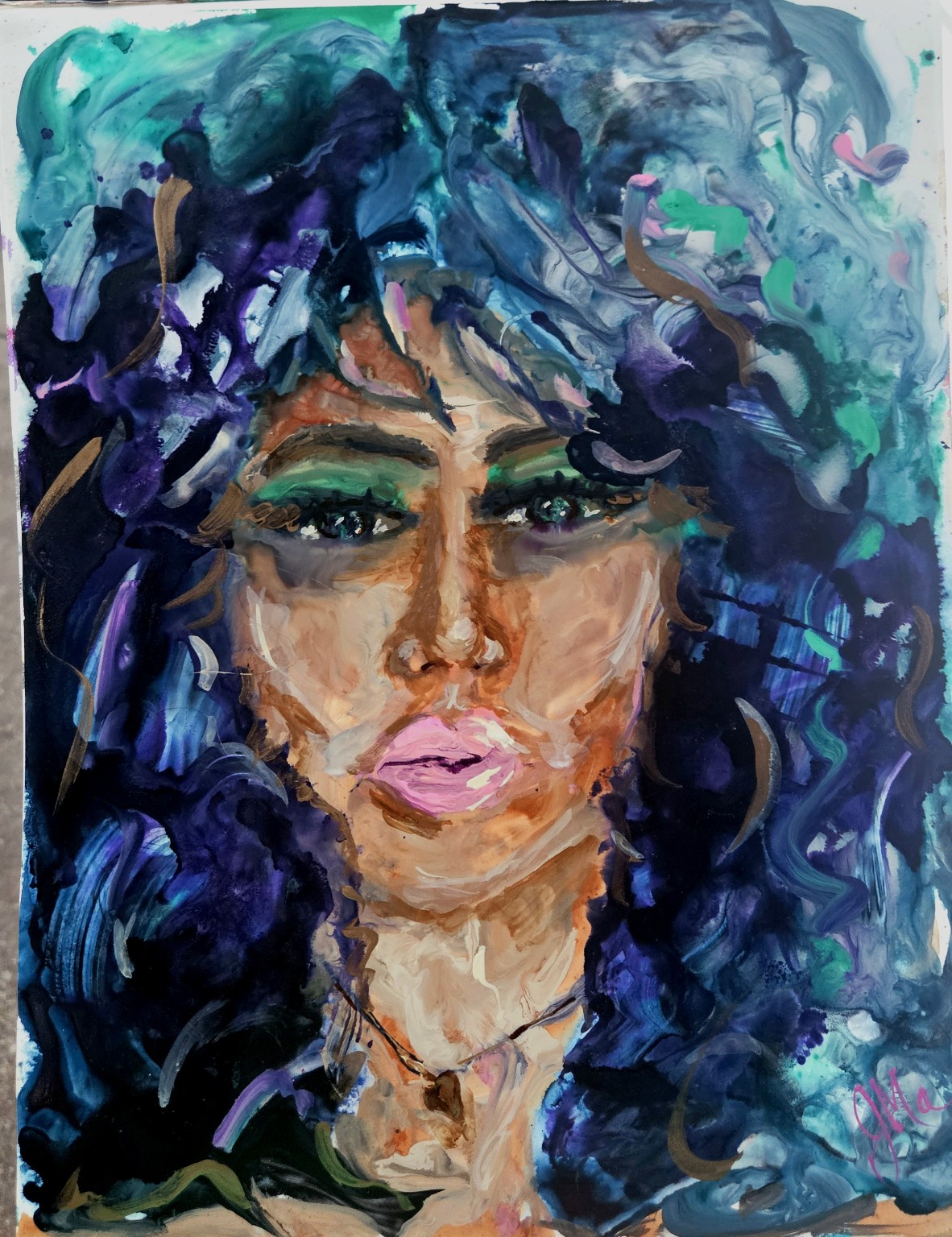 Her Resilience, expressive portrait in blue and violet